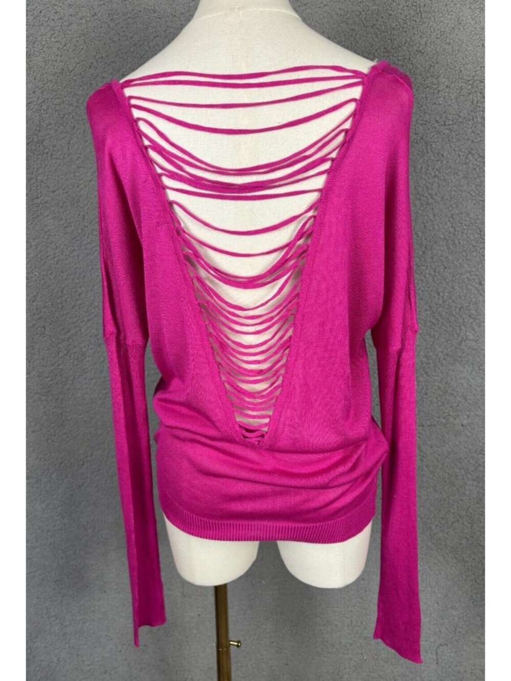 Say What? Womens Fuchsia Open-Back Sweater Strappy Detail Relaxed Fit Medium P.O